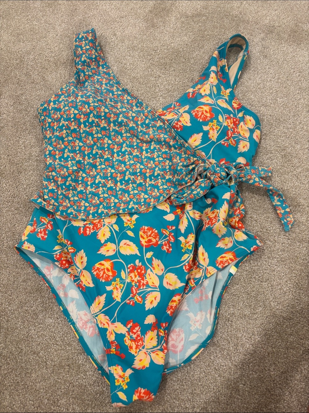 Teal Floral One-Piece Swimsuit with Tie Waist size 18 summersalt brand